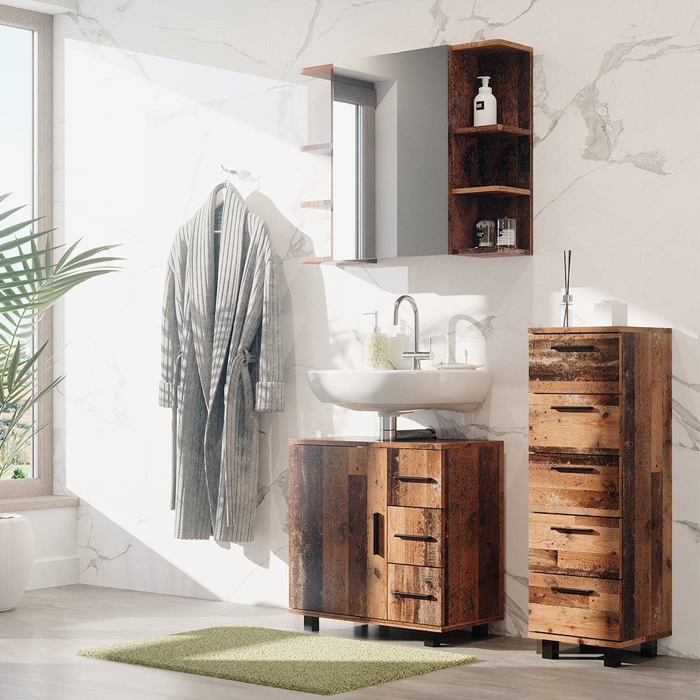 Vicco Mobiletto bagno Rovere rustico 30 x 95 cm con 5 cassetti