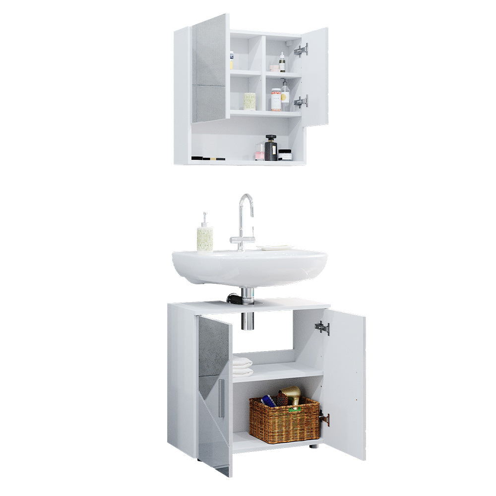 Vicco Set mobili bagno Bianco lucido con inserti 2 parti, mobile base 60 cm