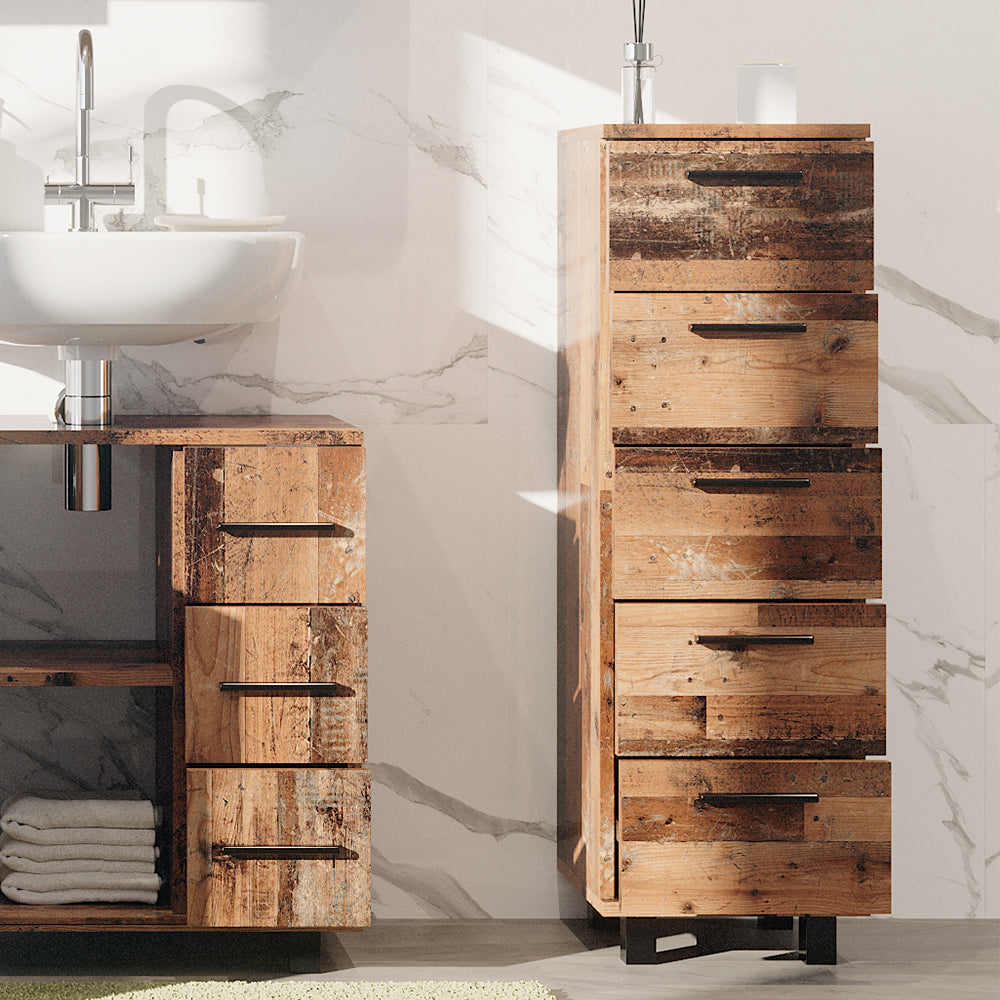 Vicco Mobiletto bagno Rovere rustico 30 x 95 cm con 5 cassetti