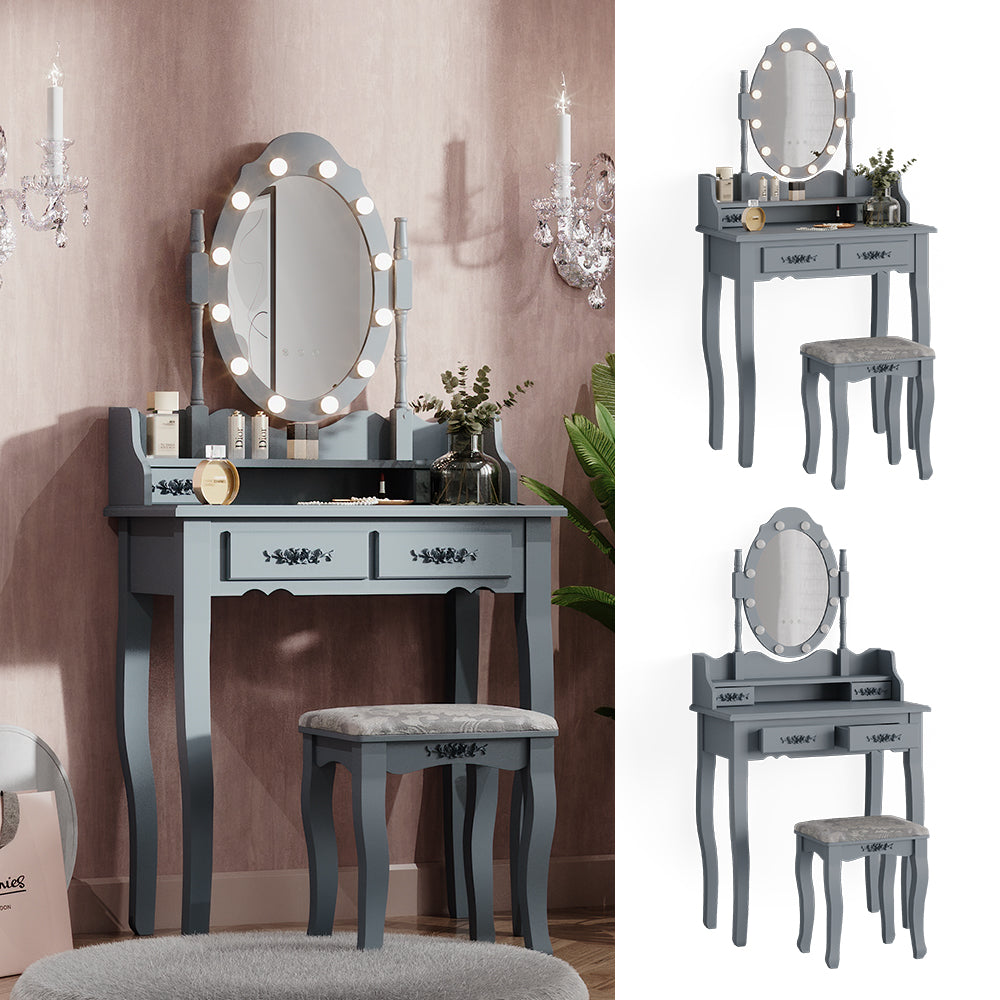 Vicco Tavolo da toeletta Grigio 75 cm con illuminazione LED e sgabello