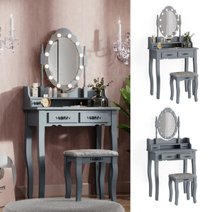 Vicco Tavolo da toeletta Grigio 75 cm con illuminazione LED e sgabello