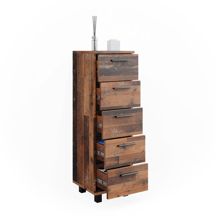 Vicco Mobiletto bagno Rovere rustico 30 x 95 cm con 5 cassetti