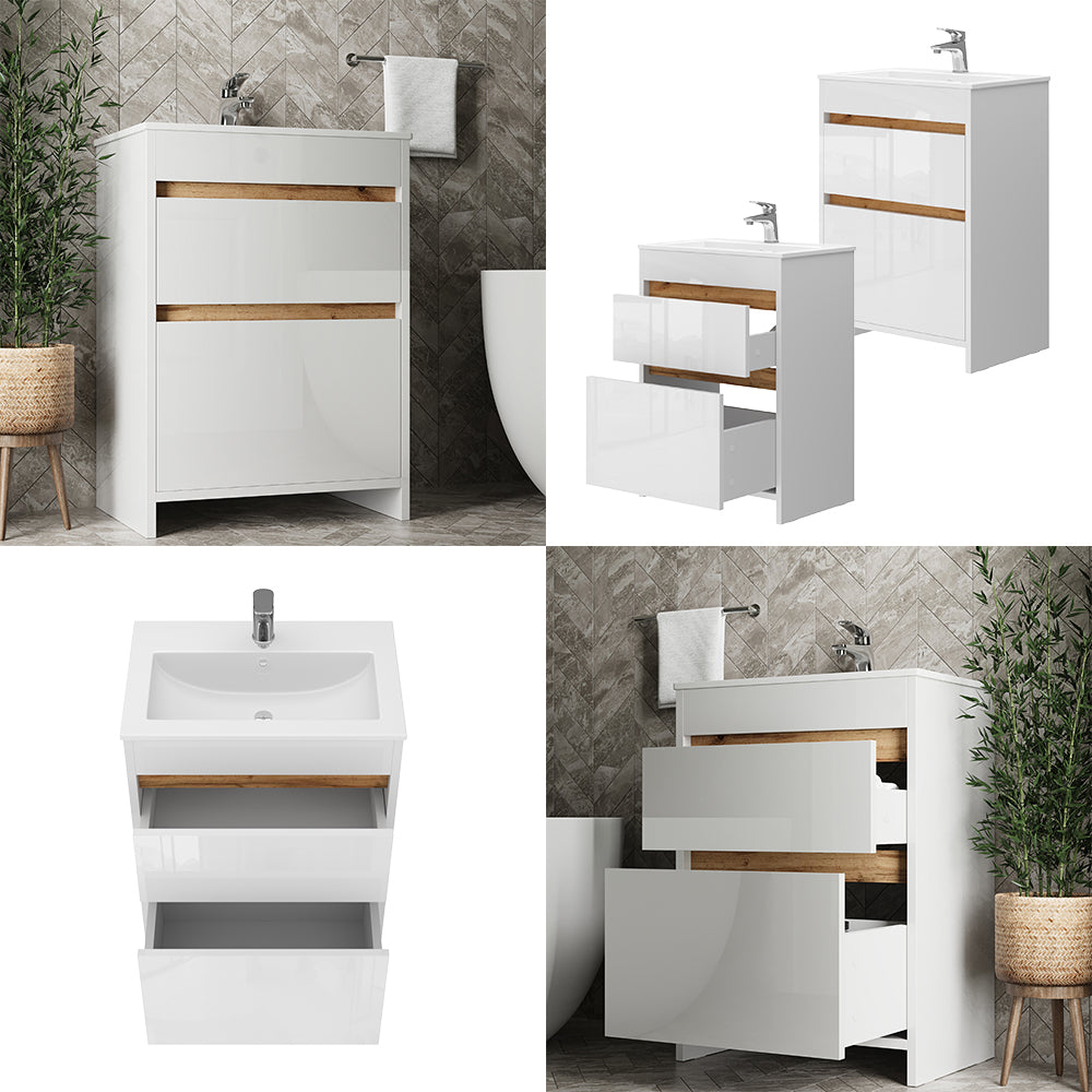 Vicco Set di mobili da bagno Bianco 2 parti, mobile base 60 cm