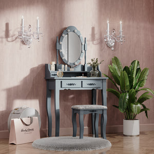 Vicco Tavolo da toeletta Grigio 75 cm con illuminazione LED e sgabello