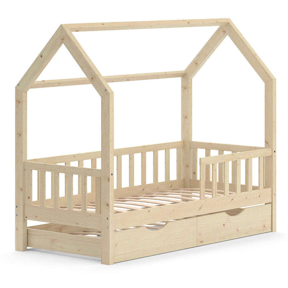Vitalispa Letto montessori bambini Legno naturale 80x160 cm con letto per ospiti