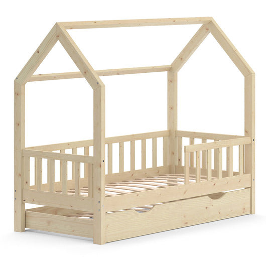 Vitalispa Letto montessori bambini Legno naturale 80x160 cm con letto per ospiti