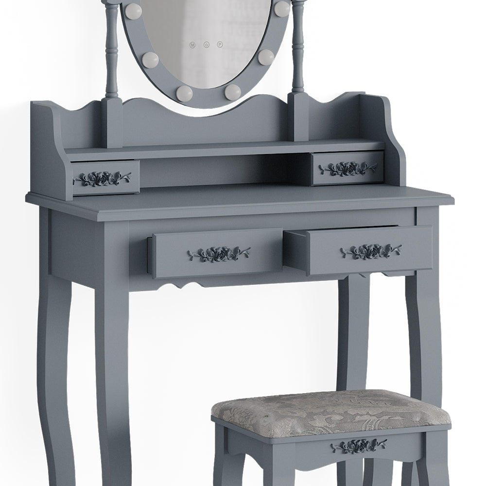 Vicco Tavolo da toeletta Grigio 75 cm con illuminazione LED e sgabello