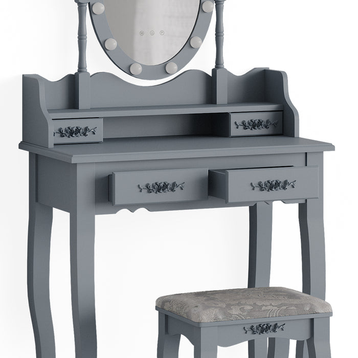 Vicco Tavolo da toeletta Grigio 75 cm con illuminazione LED e sgabello