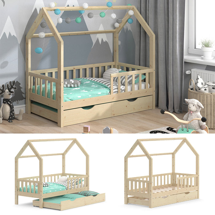 Vitalispa Letto montessori bambini Legno naturale 80x160 cm con letto per ospiti