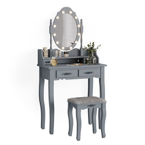 Vicco Tavolo da toeletta Grigio 75 cm con illuminazione LED e sgabello