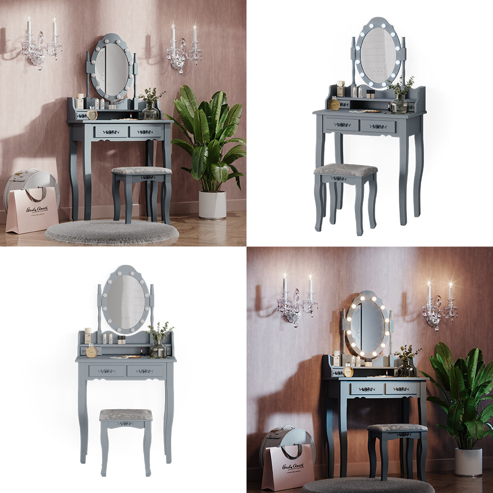 Vicco Tavolo da toeletta Grigio 75 cm con illuminazione LED e sgabello