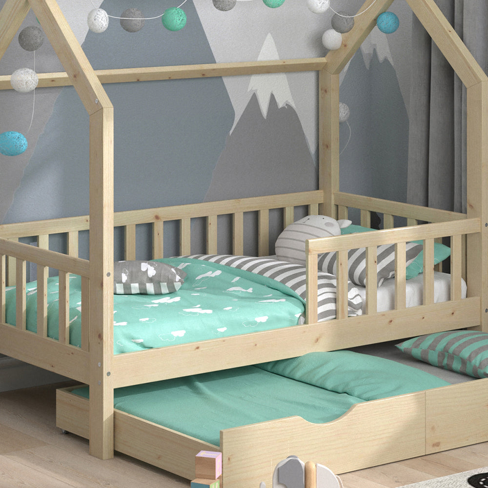 Vitalispa Letto montessori bambini Legno naturale 80x160 cm con letto per ospiti