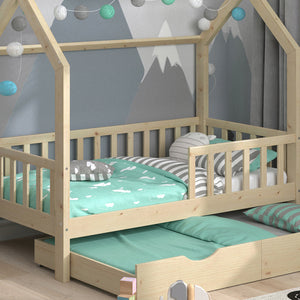 Vitalispa Letto montessori bambini Legno naturale 80x160 cm con letto per ospiti