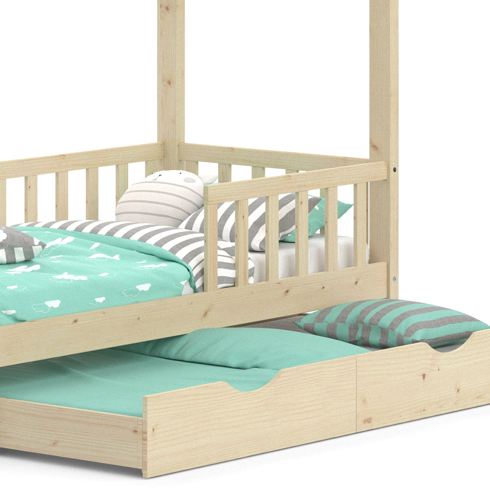 Vitalispa Letto montessori bambini Legno naturale 80x160 cm con letto per ospiti