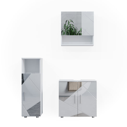 Vicco Set mobili bagno Bianco lucido con inserti 3 parti