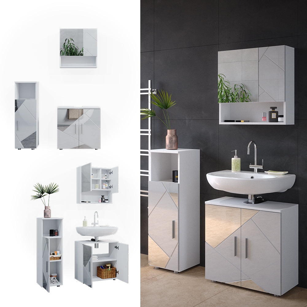 Vicco Set mobili bagno Bianco lucido con inserti 3 parti