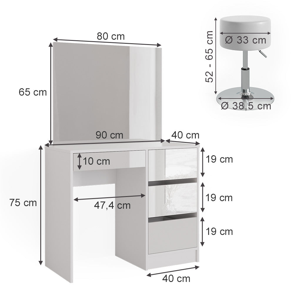 Vicco Tavolo da toeletta Bianco 40 cm con sgabello