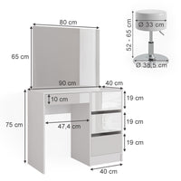 Vicco Tavolo da toeletta Bianco 40 cm con sgabello