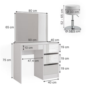 Vicco Tavolo da toeletta Bianco 40 cm con sgabello