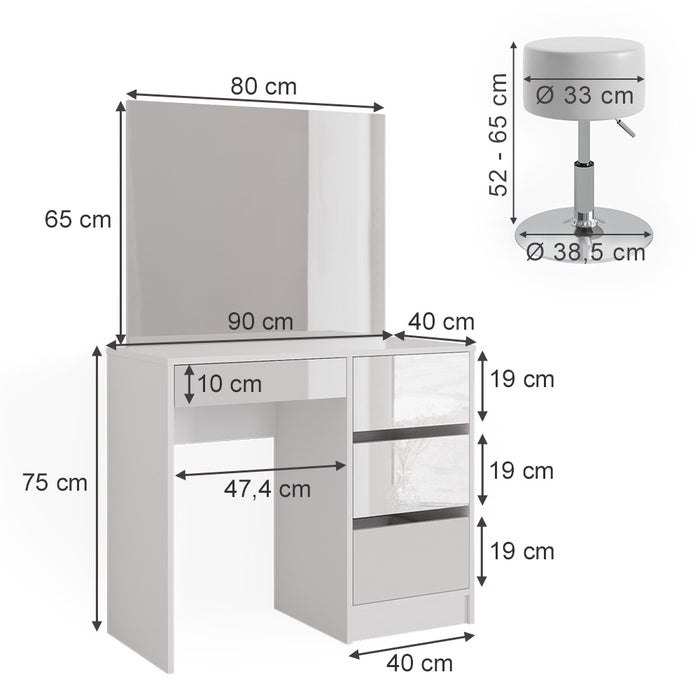 Vicco Tavolo da toeletta Bianco 40 cm con sgabello