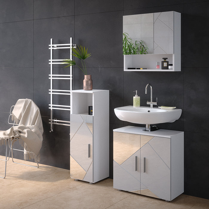 Vicco Set mobili bagno Bianco lucido con inserti 3 parti