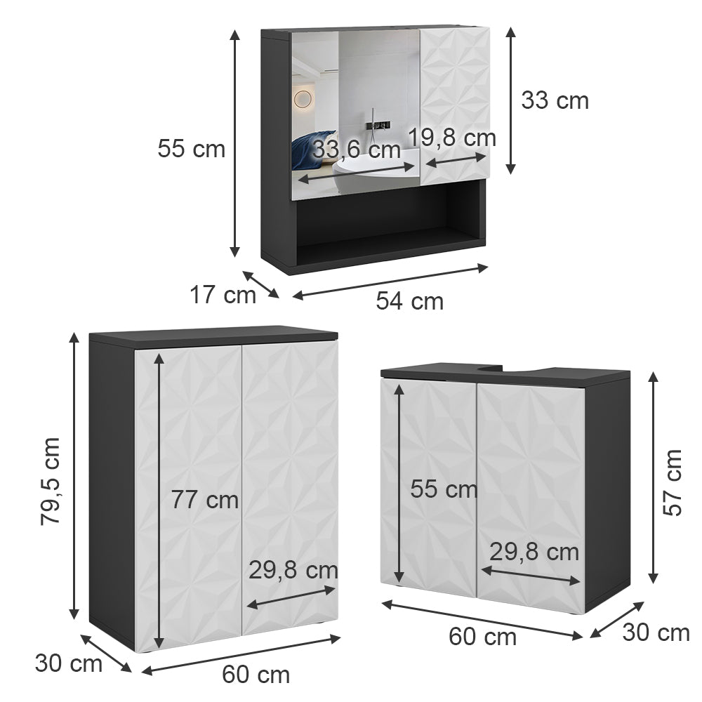 Vicco Set di mobili da bagno Nero 3 parti