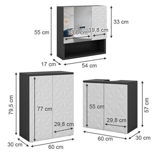 Vicco Set di mobili da bagno Nero 3 parti