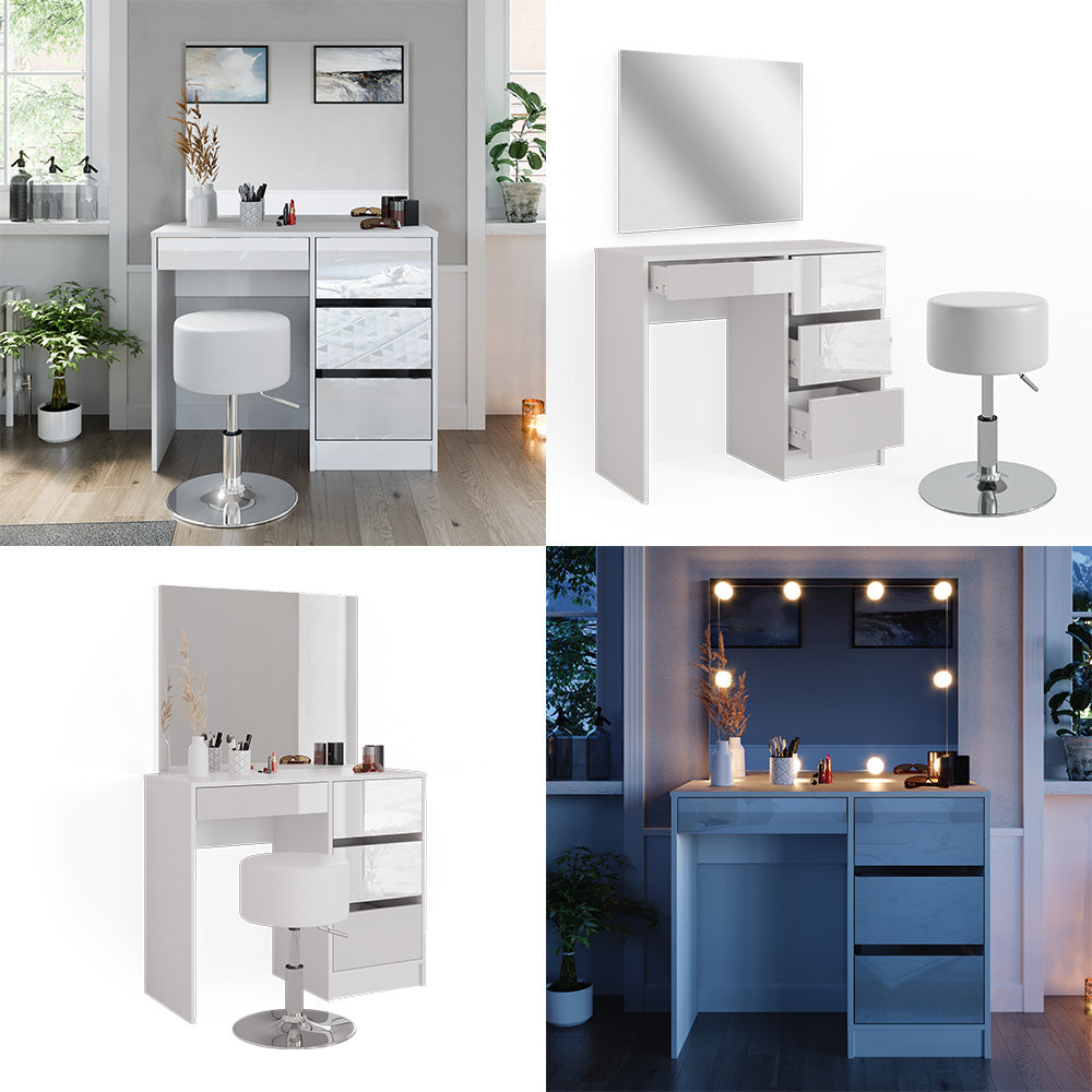Vicco Tavolo da toeletta Bianco 40 cm con sgabello