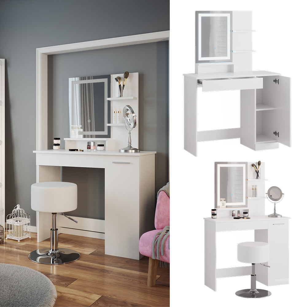 Vicco Tavolo da toeletta Bianco 90 cm con specchio LED e sgabello