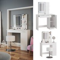 Vicco Tavolo da toeletta Bianco 90 cm con specchio LED e sgabello