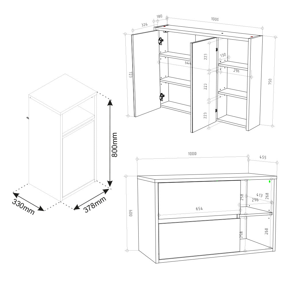 Vicco Set mobili bagno Marrone 3 parti