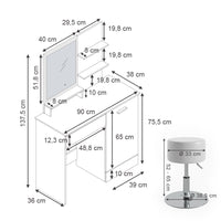Vicco Tavolo da toeletta Bianco 90 cm con specchio LED e sgabello