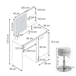 Vicco Tavolo da toeletta Bianco 90 cm con specchio LED e sgabello