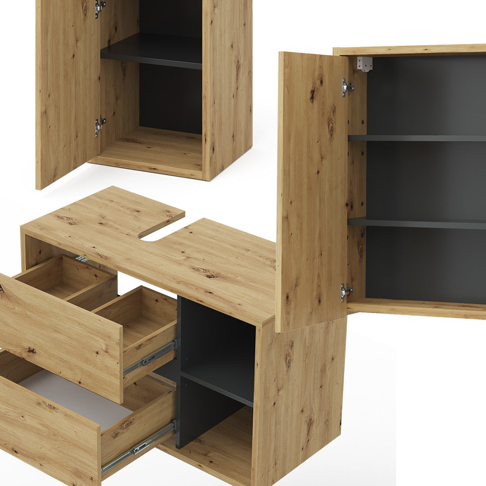 Vicco Set mobili bagno Marrone 3 parti