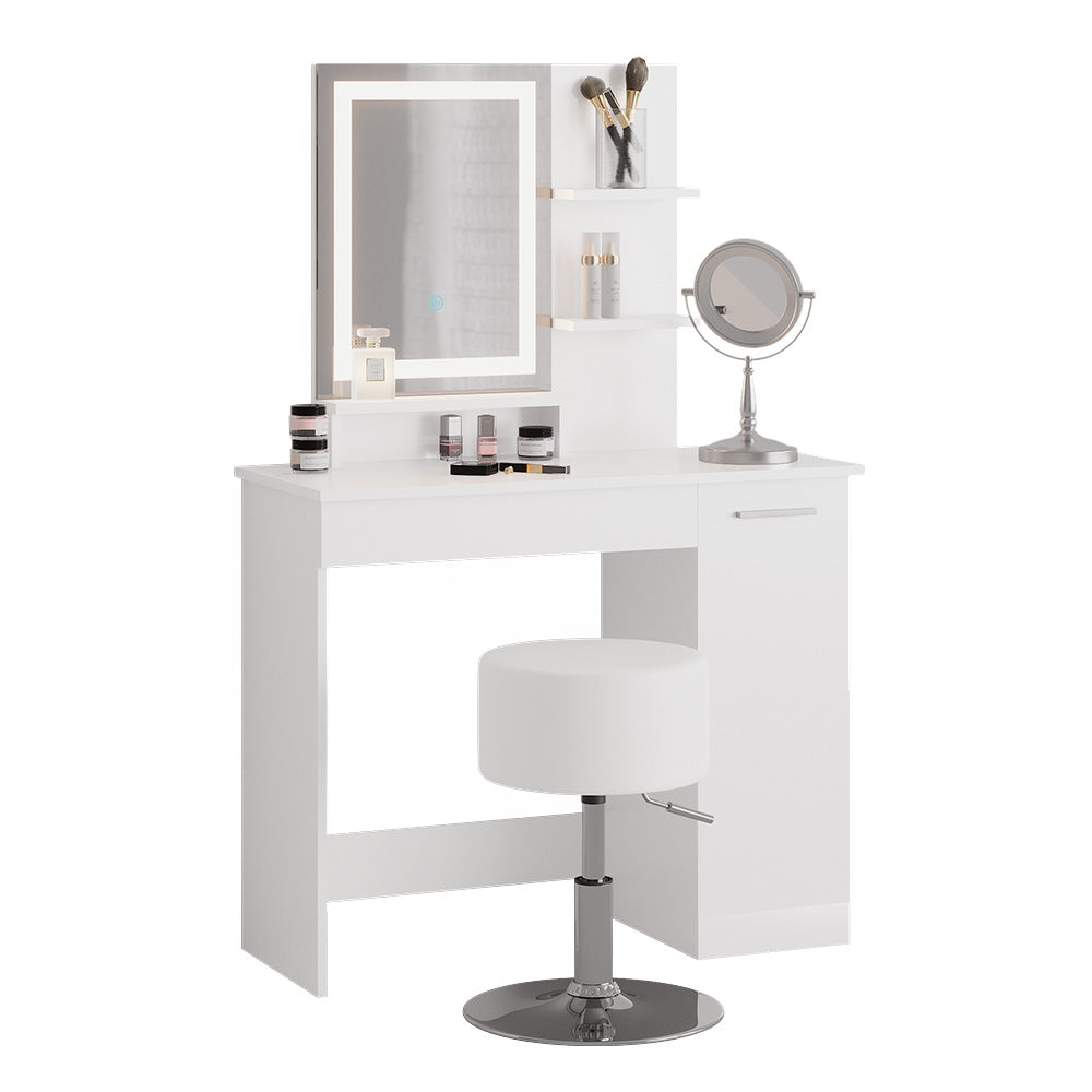 Vicco Tavolo da toeletta Bianco 90 cm con specchio LED e sgabello