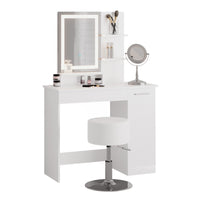 Vicco Tavolo da toeletta Bianco 90 cm con specchio LED e sgabello
