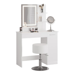 Vicco Tavolo da toeletta Bianco 90 cm con specchio LED e sgabello