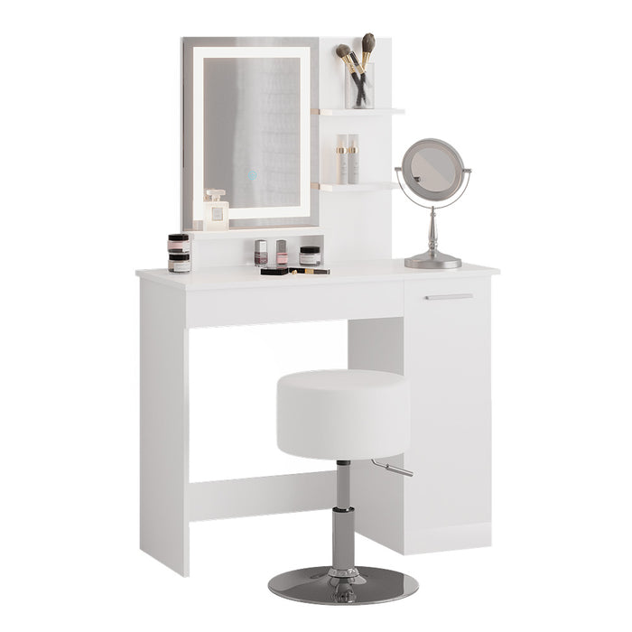 Vicco Tavolo da toeletta Bianco 90 cm con specchio LED e sgabello