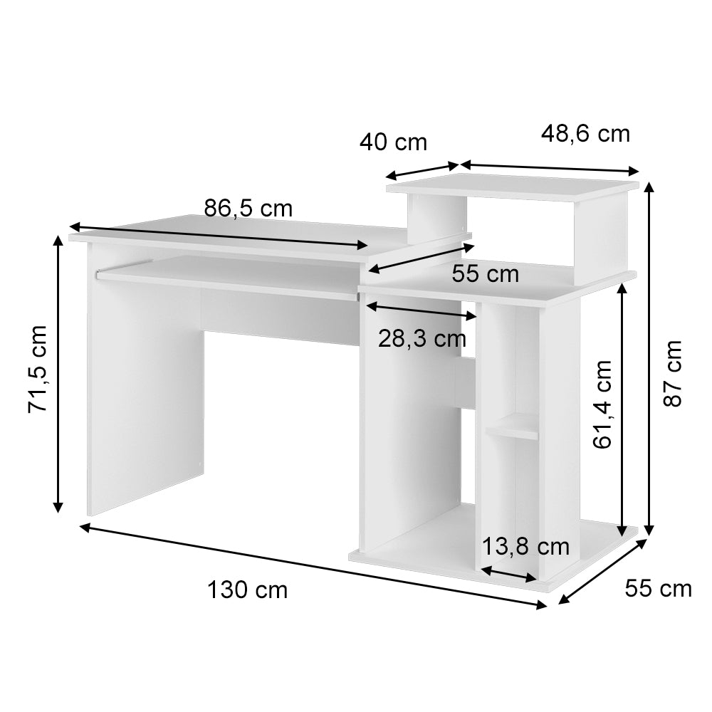 Vicco Scrivania con ripiani Bianco 130 x 55 cm