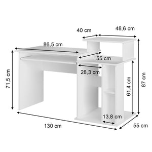 Vicco Scrivania con ripiani Bianco 130 x 55 cm