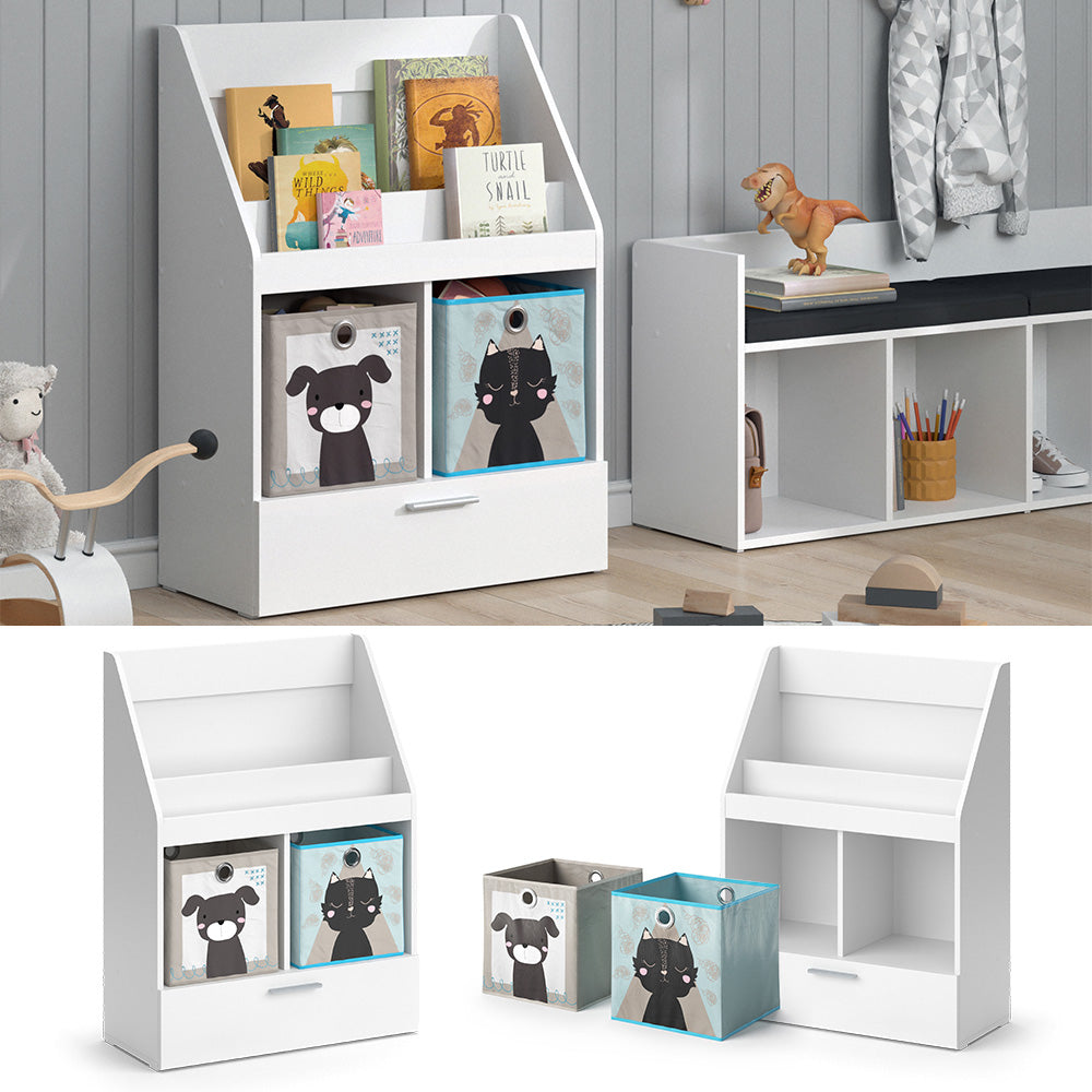 Vicco Libreria bambini Bianco 31.2 x 96.2 cm con cassetto e 2 scatole pieghevoli opt.3
