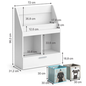 Vicco Libreria bambini Bianco 31.2 x 96.2 cm con cassetto e 2 scatole pieghevoli opt.3