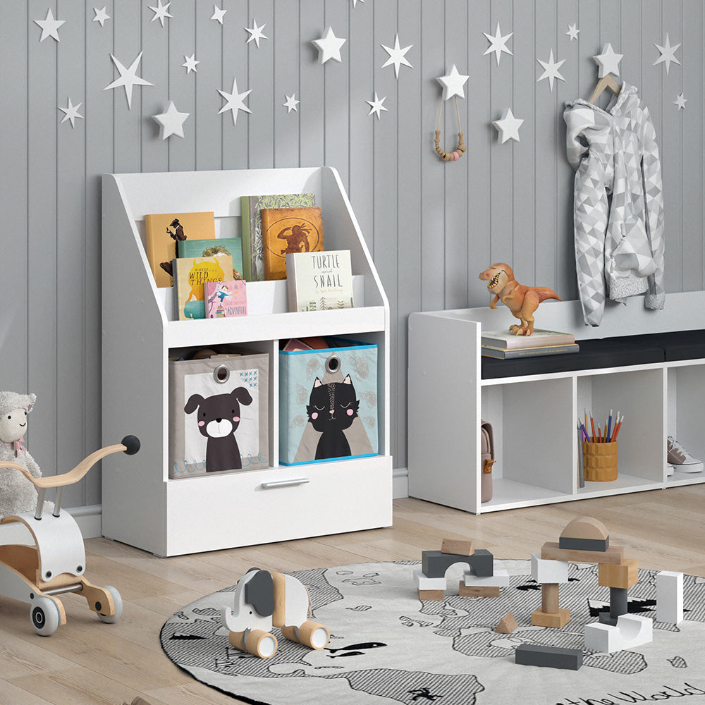 Vicco Libreria bambini Bianco 31.2 x 96.2 cm con cassetto e 2 scatole pieghevoli opt.3