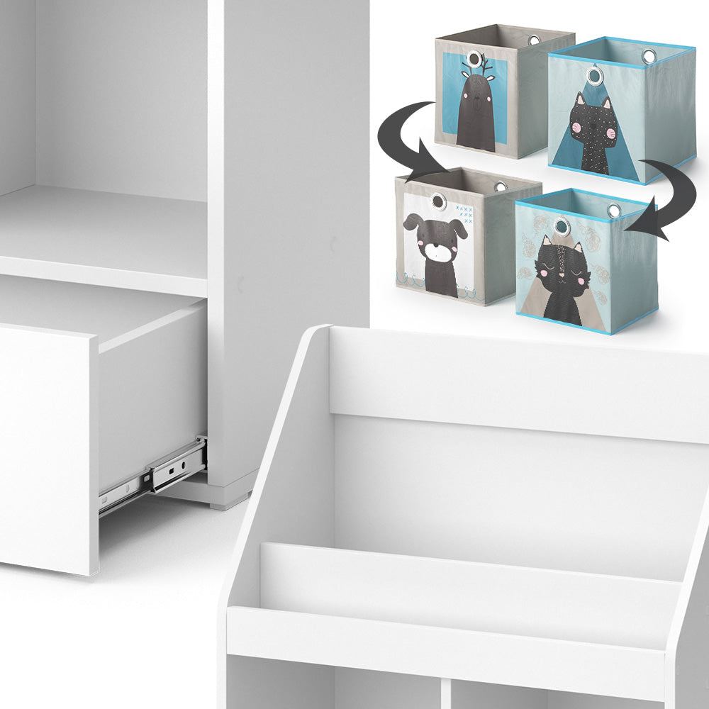 Vicco Libreria bambini Bianco 31.2 x 96.2 cm con cassetto e 2 scatole pieghevoli opt.3