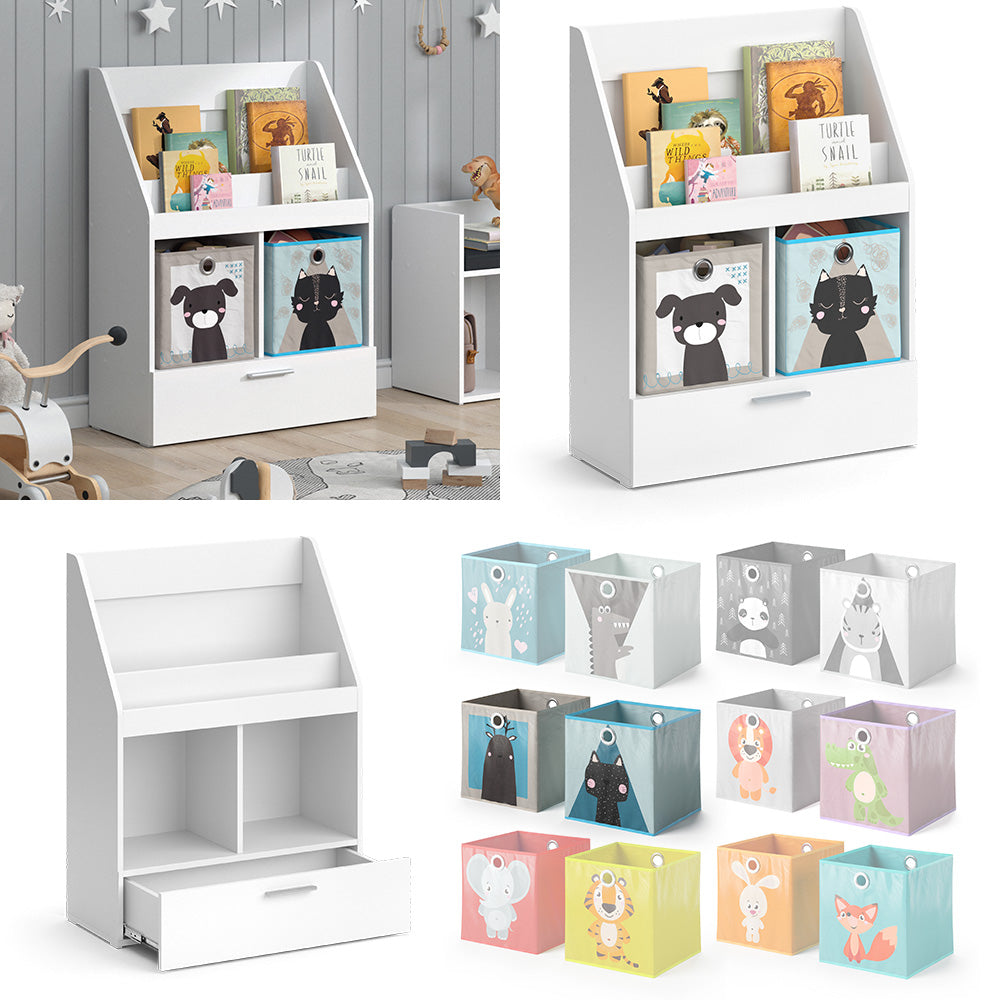 Vicco Libreria bambini Bianco 31.2 x 96.2 cm con cassetto e 2 scatole pieghevoli opt.3