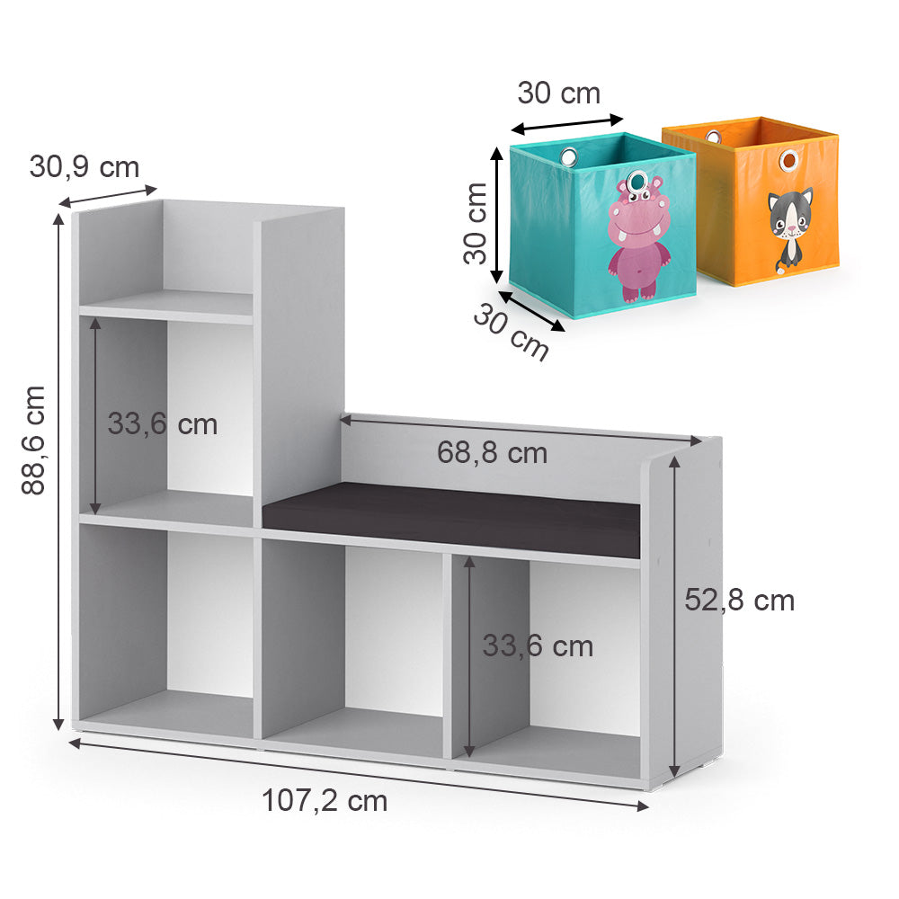 Vicco Scaffale per bambini Grigio 30.9 x 88.6 cm con 2 scatole pieghevoli opt.2