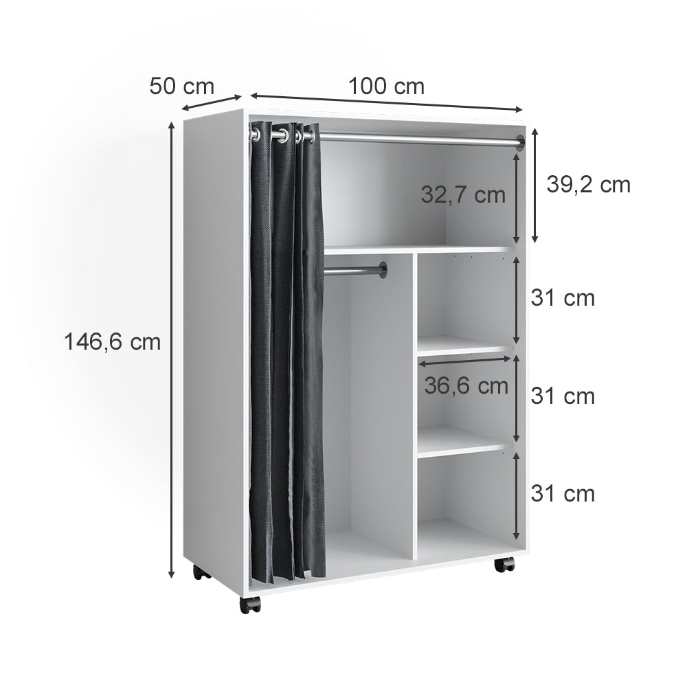 Vicco Armadio multifunzione Bianco 100 x 146.6 cm Con rulli