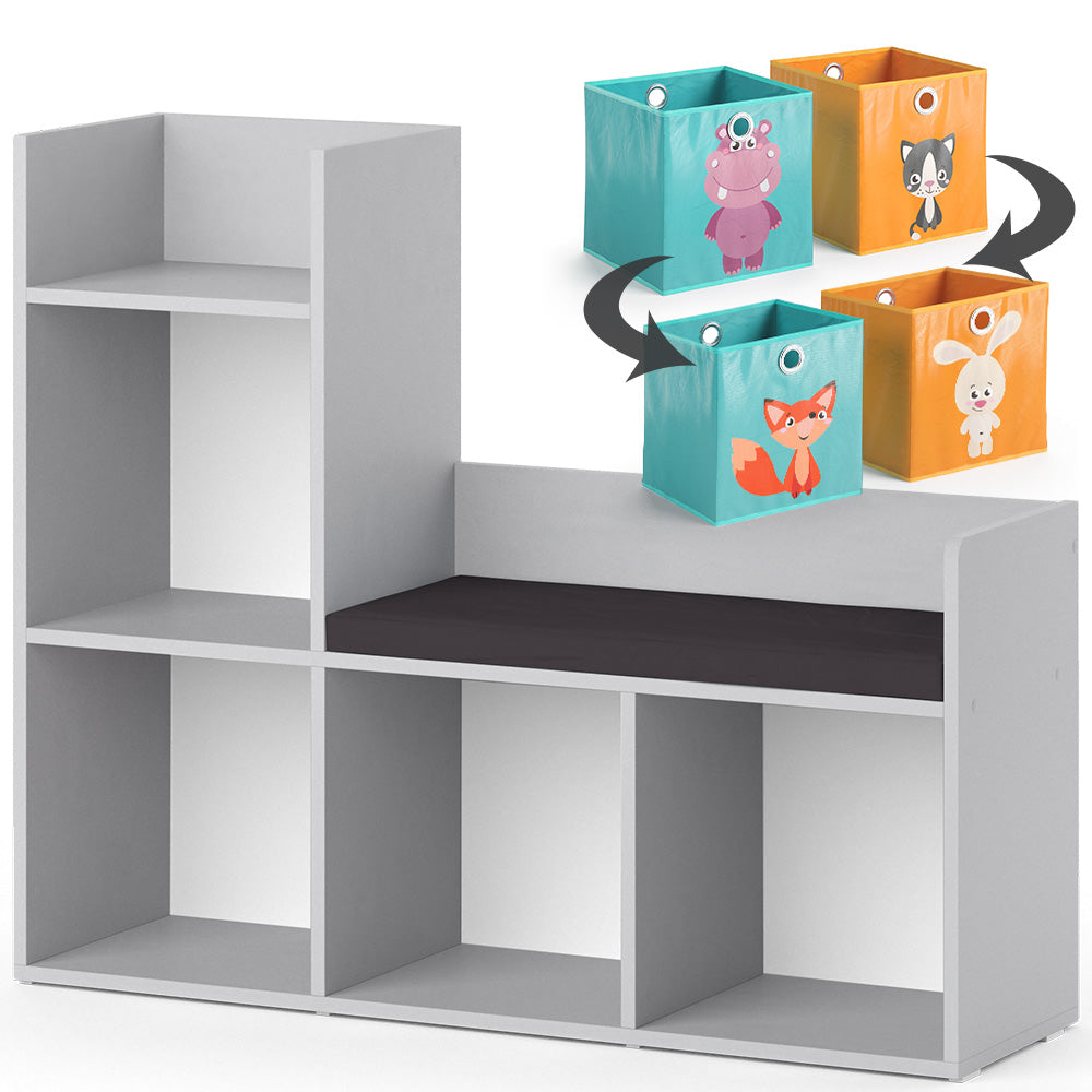 Vicco Scaffale per bambini Grigio 30.9 x 88.6 cm con 2 scatole pieghevoli opt.2