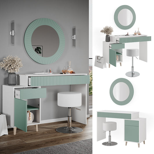 Vicco Tavolo da toeletta Verde 120 cm con sgabello
