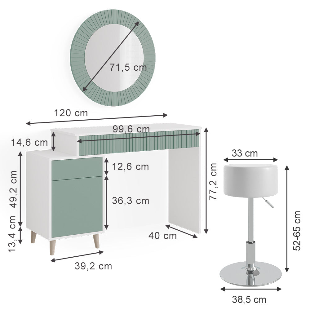 Vicco Tavolo da toeletta Verde 120 cm con sgabello